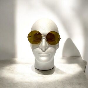 Vintage Metal Framed Amber-Green Lensed Sunglasses